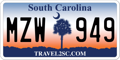 SC license plate MZW949