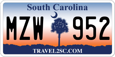 SC license plate MZW952