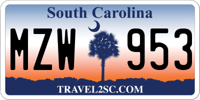 SC license plate MZW953