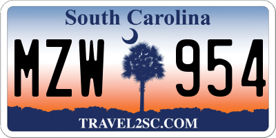 SC license plate MZW954
