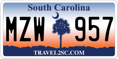 SC license plate MZW957