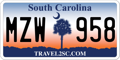 SC license plate MZW958