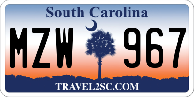 SC license plate MZW967