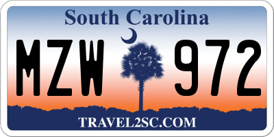 SC license plate MZW972