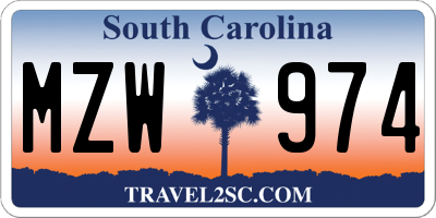 SC license plate MZW974