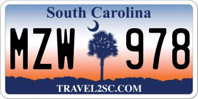 SC license plate MZW978