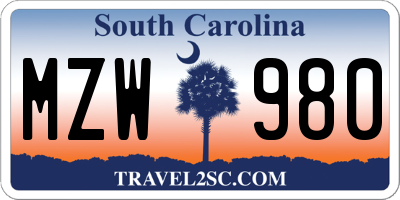 SC license plate MZW980