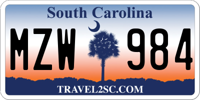 SC license plate MZW984