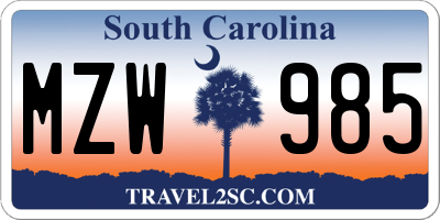 SC license plate MZW985