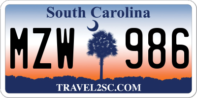 SC license plate MZW986