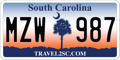 SC license plate MZW987