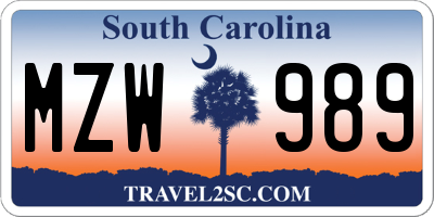 SC license plate MZW989