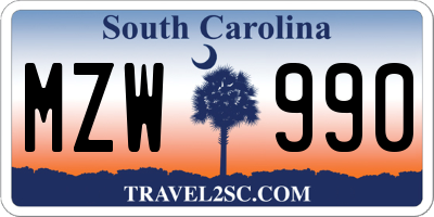 SC license plate MZW990