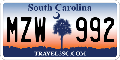 SC license plate MZW992