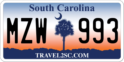 SC license plate MZW993