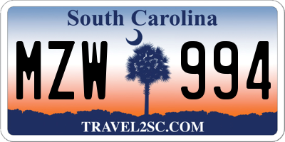 SC license plate MZW994
