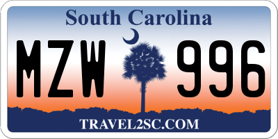 SC license plate MZW996