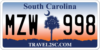 SC license plate MZW998