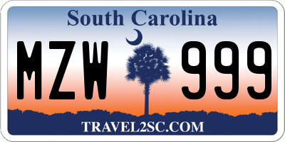 SC license plate MZW999