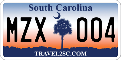 SC license plate MZX004