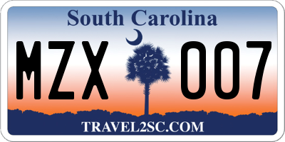 SC license plate MZX007