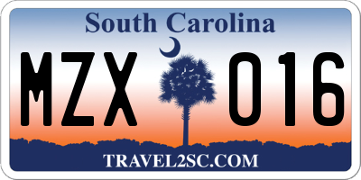 SC license plate MZX016