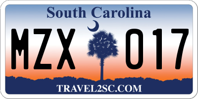 SC license plate MZX017