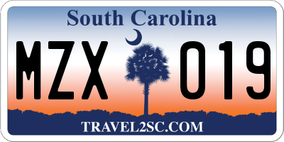 SC license plate MZX019