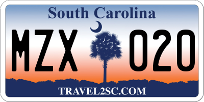 SC license plate MZX020