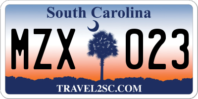 SC license plate MZX023