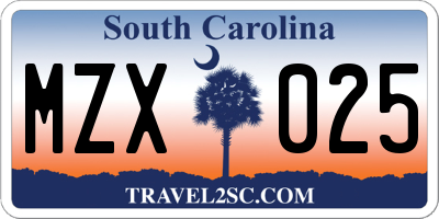 SC license plate MZX025