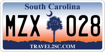SC license plate MZX028