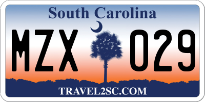 SC license plate MZX029
