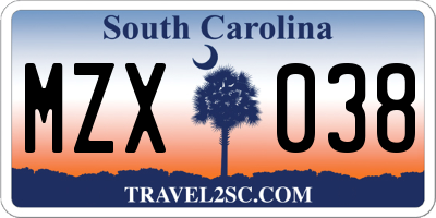 SC license plate MZX038