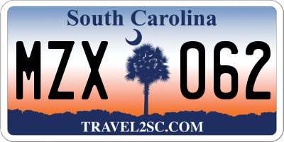 SC license plate MZX062