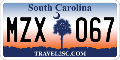 SC license plate MZX067