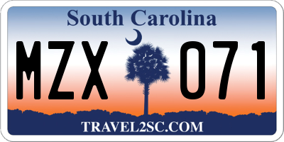SC license plate MZX071