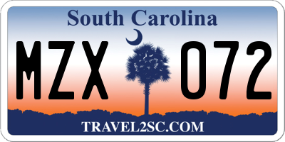 SC license plate MZX072