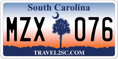 SC license plate MZX076