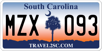 SC license plate MZX093