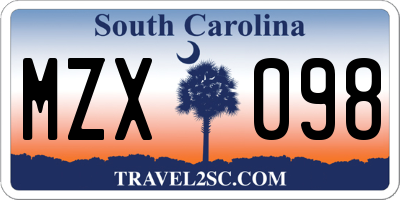 SC license plate MZX098