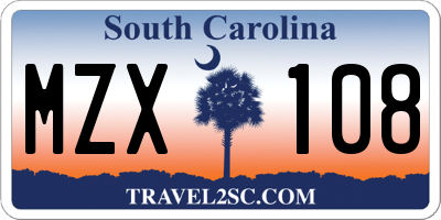 SC license plate MZX108