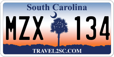 SC license plate MZX134