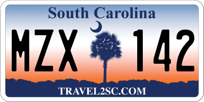 SC license plate MZX142