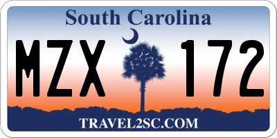 SC license plate MZX172