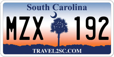 SC license plate MZX192