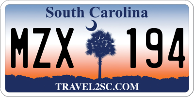 SC license plate MZX194