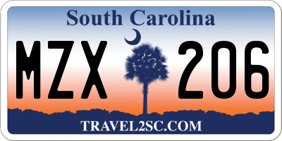 SC license plate MZX206