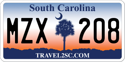 SC license plate MZX208