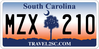 SC license plate MZX210